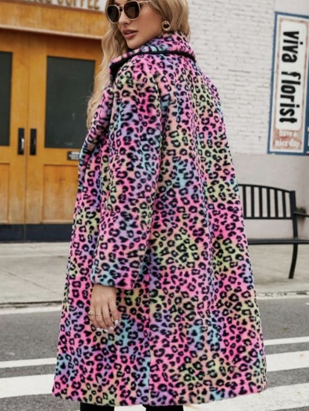 Multicolor Pastel Leopard Faux Fur Coat - Picture 4 of 4